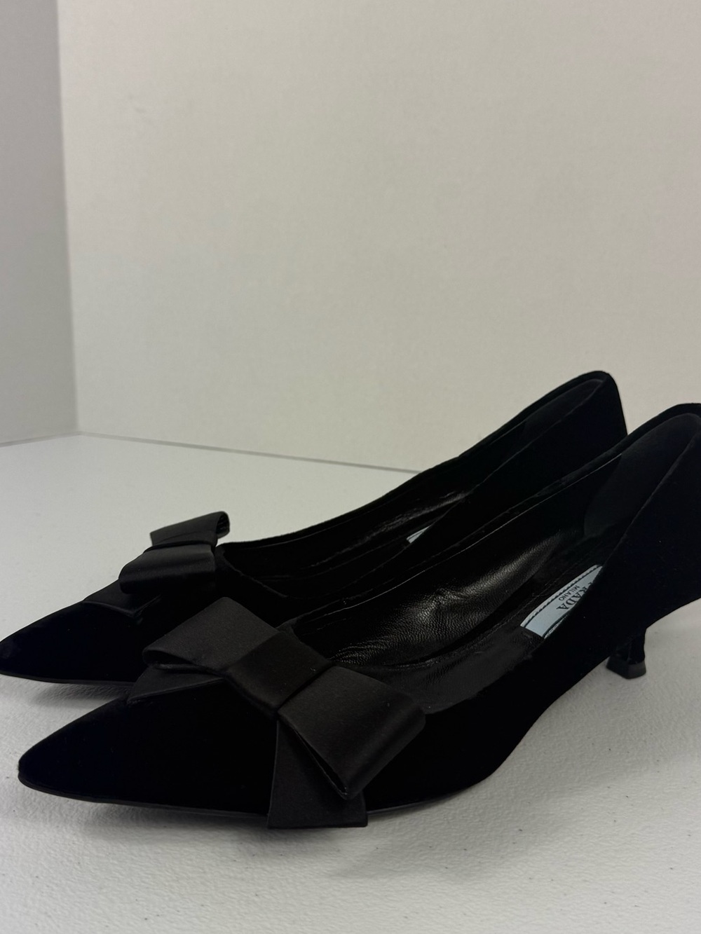 PRADA Black Bow Pointed-Toe Kitten Heel Pumps